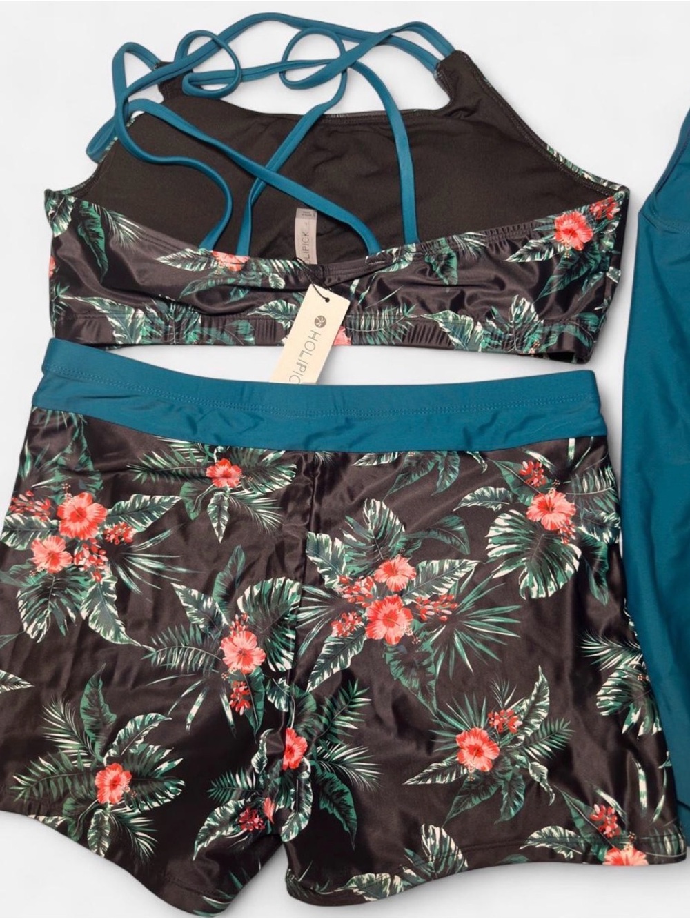 Holipick Tropical Floral 3-Piece Tankini Swimsuit Set NWT Size L - Picture 3 of 8
